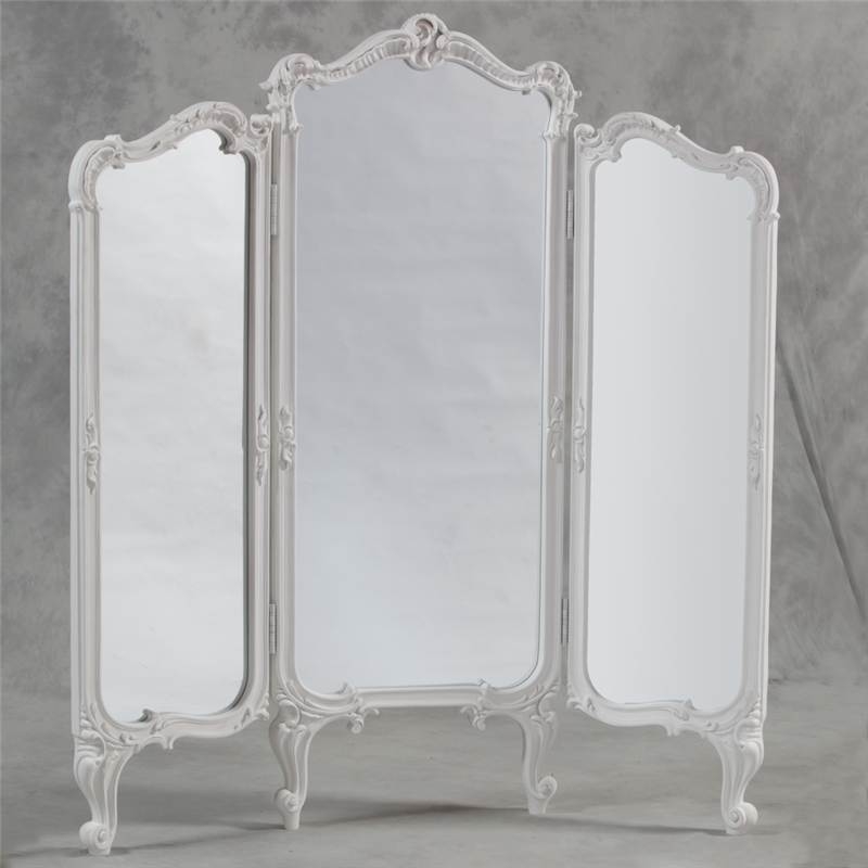 French Shabby Chic 3 Fold Dressing Mirror Room Divider Screen Antique Cream