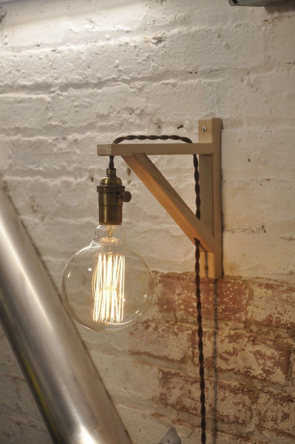 Wall sconce antique brass birch wood