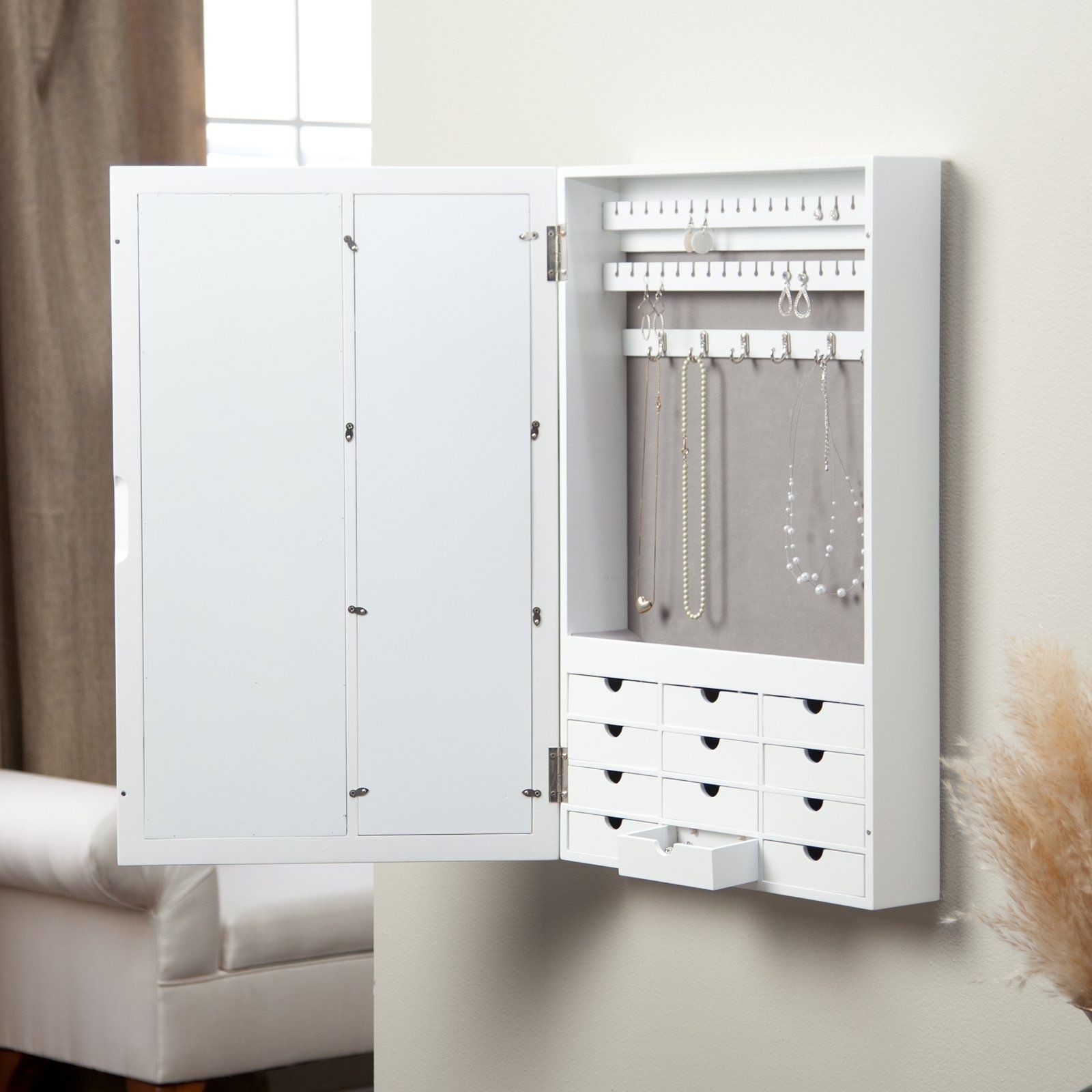 White wall mount jewelry armoire
