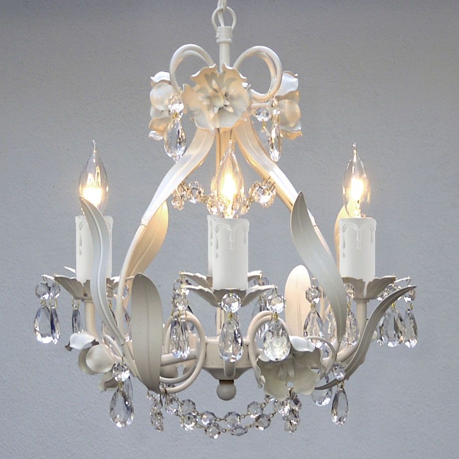 Mini 4 Light White Floral Crystal Chandelier