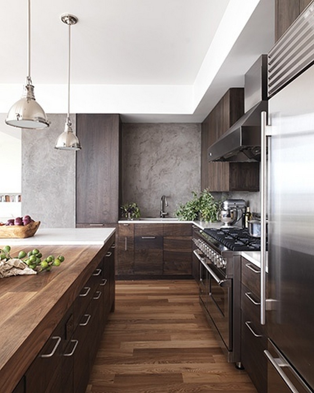 White and dark wood kitchen
