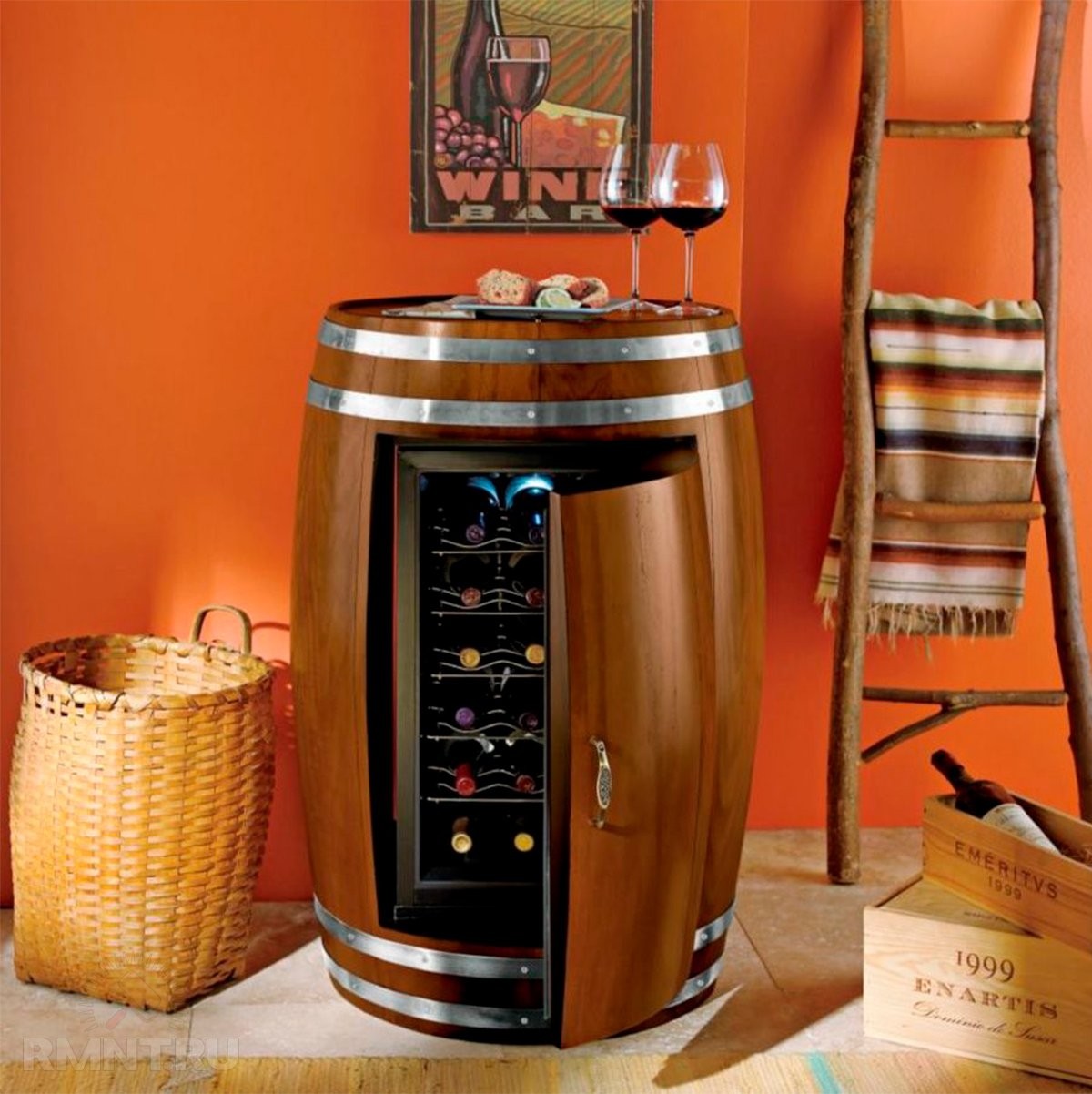 Wine barrel refrigerator