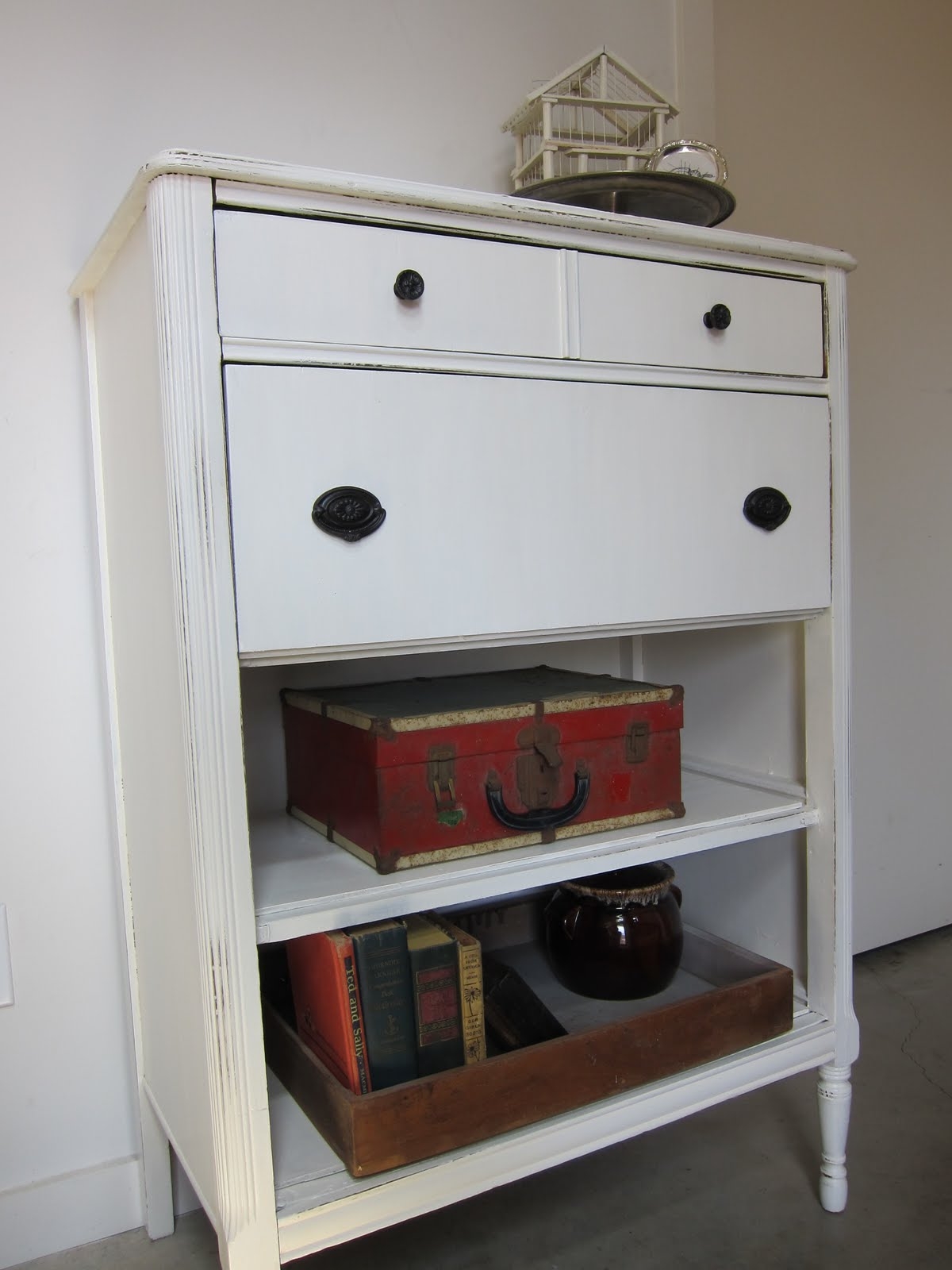 Dresser drawers as shelves