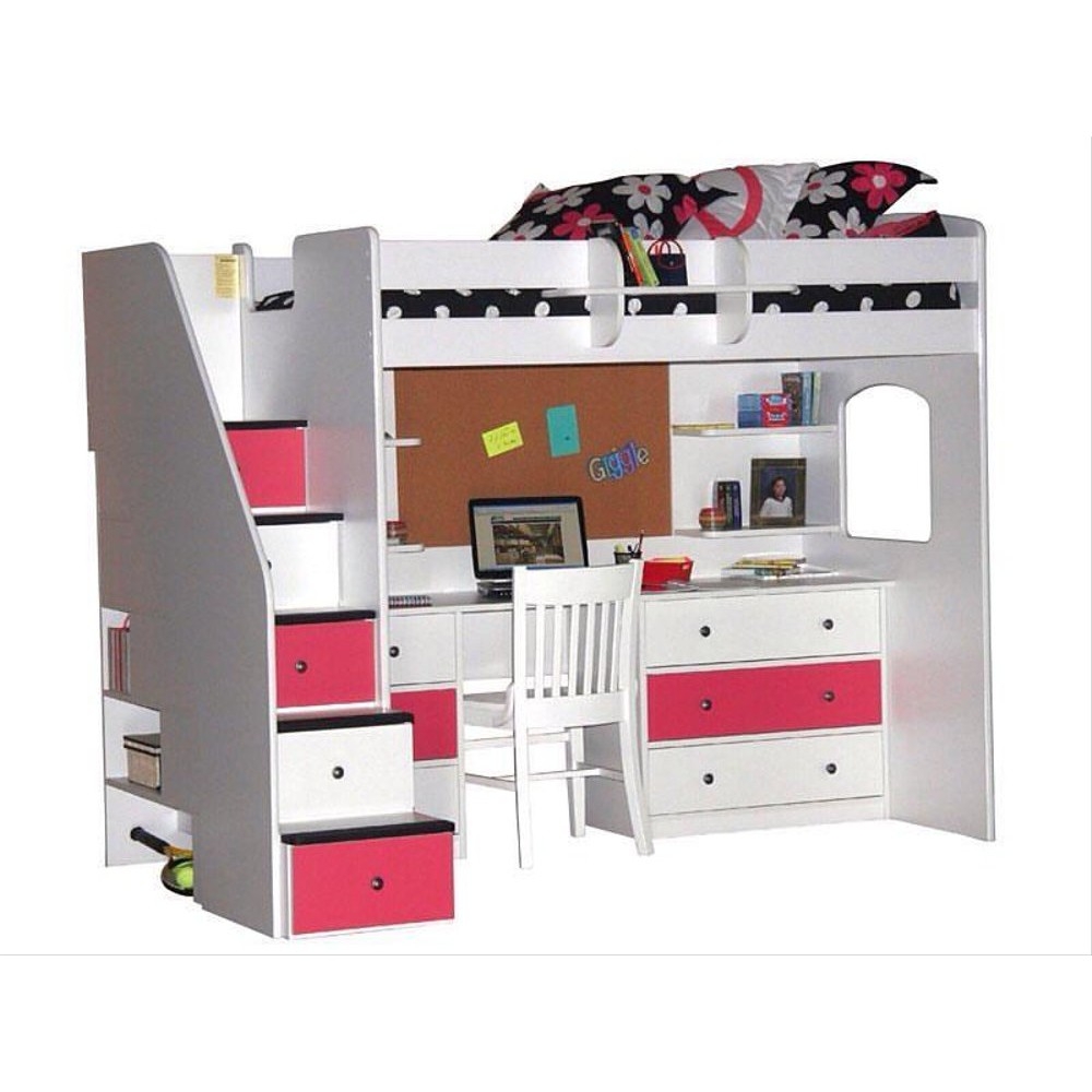Berg Furniture Utica Twin Dorm Loft Bed With Desk And Storage
