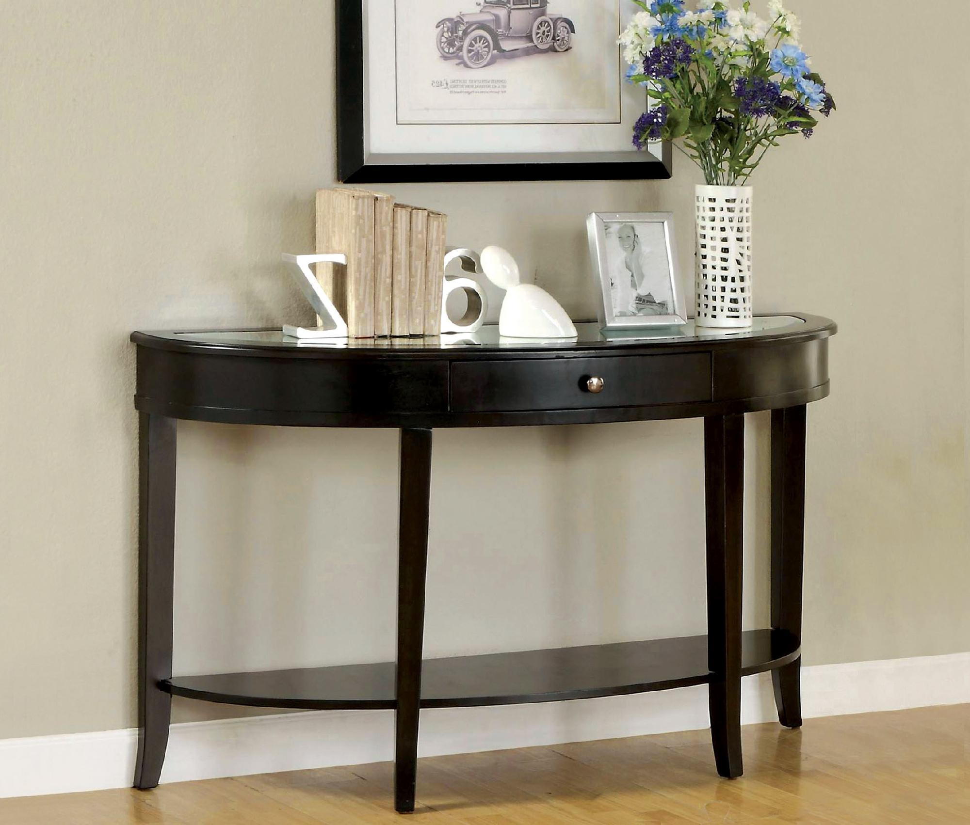 Furniture of America Galen Sofa Table with Beveled Mirror Glass Top, Dark Walnut Finish