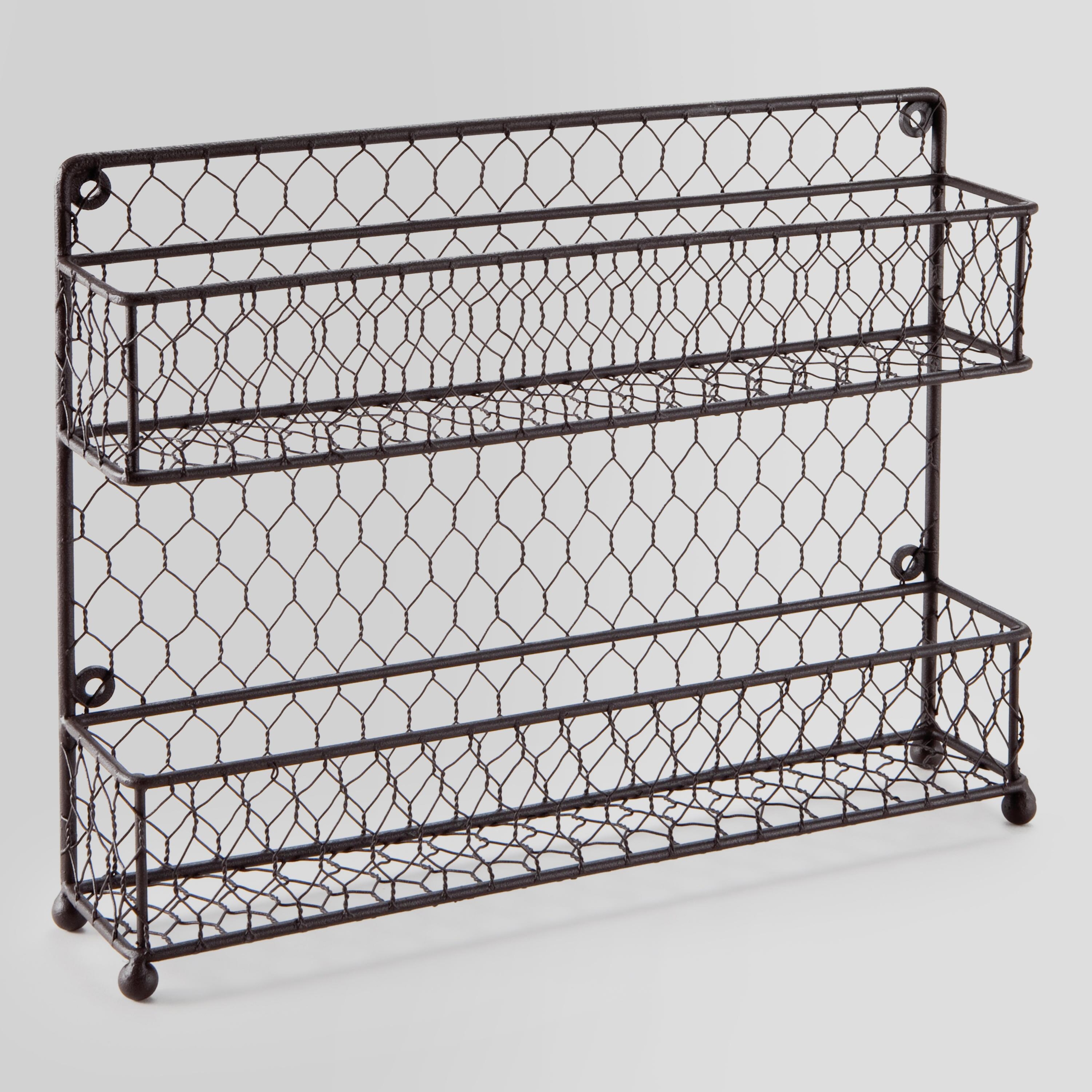 MyGift® Rustic Brown Dual Tier Wire Spice Rack Jars Storage Organizer (Kitchen Countertop or Wall Mount)