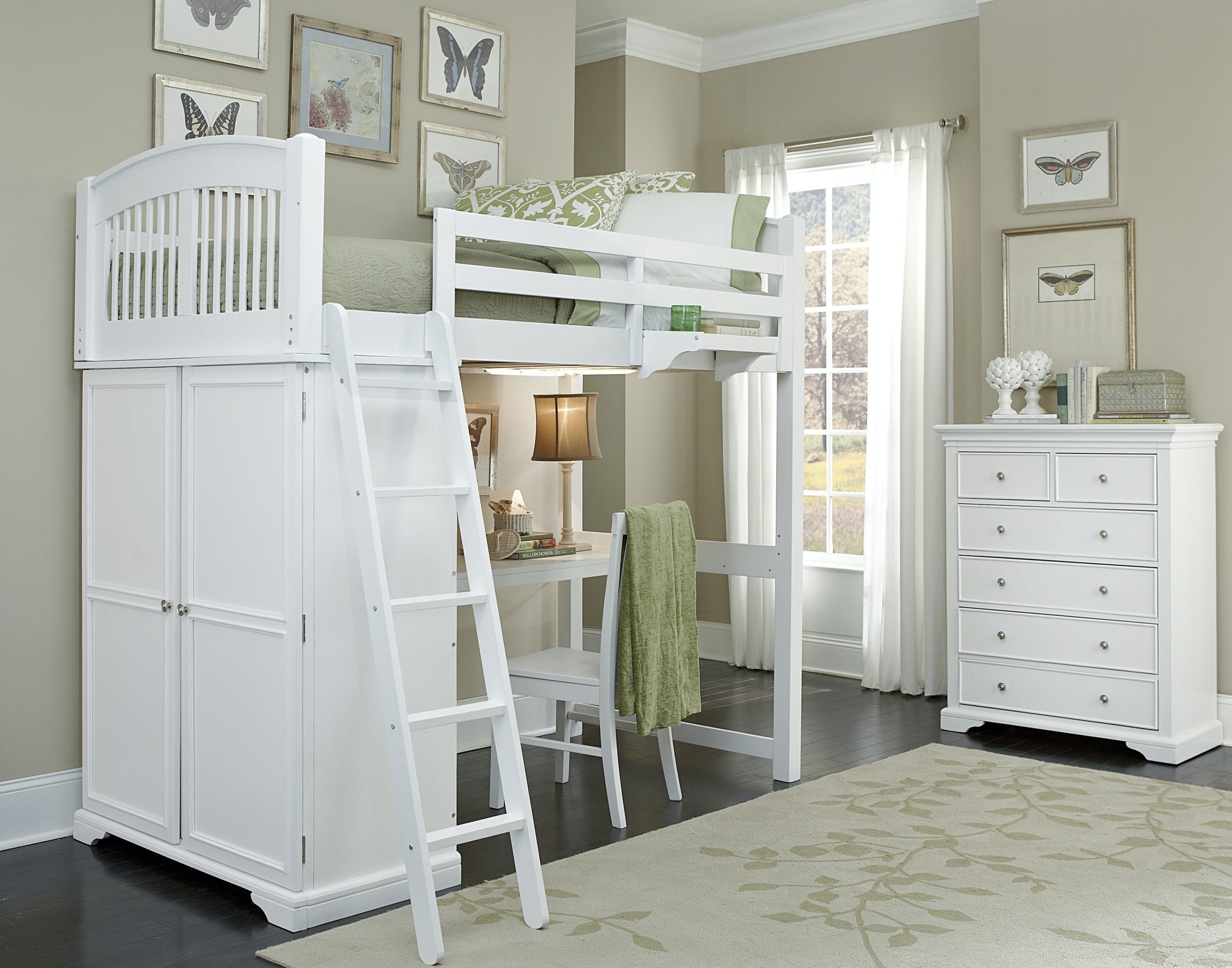 Girls White Loft Bed With Desk
