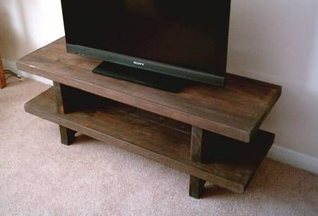 Hand Made Rustic Widescreen Tv Stand Solid Wood Stained In Jacobean Oak