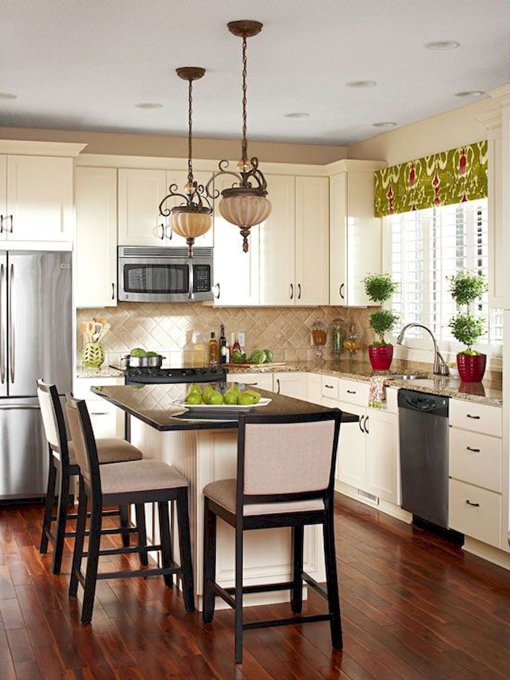 Long kitchen island with seating