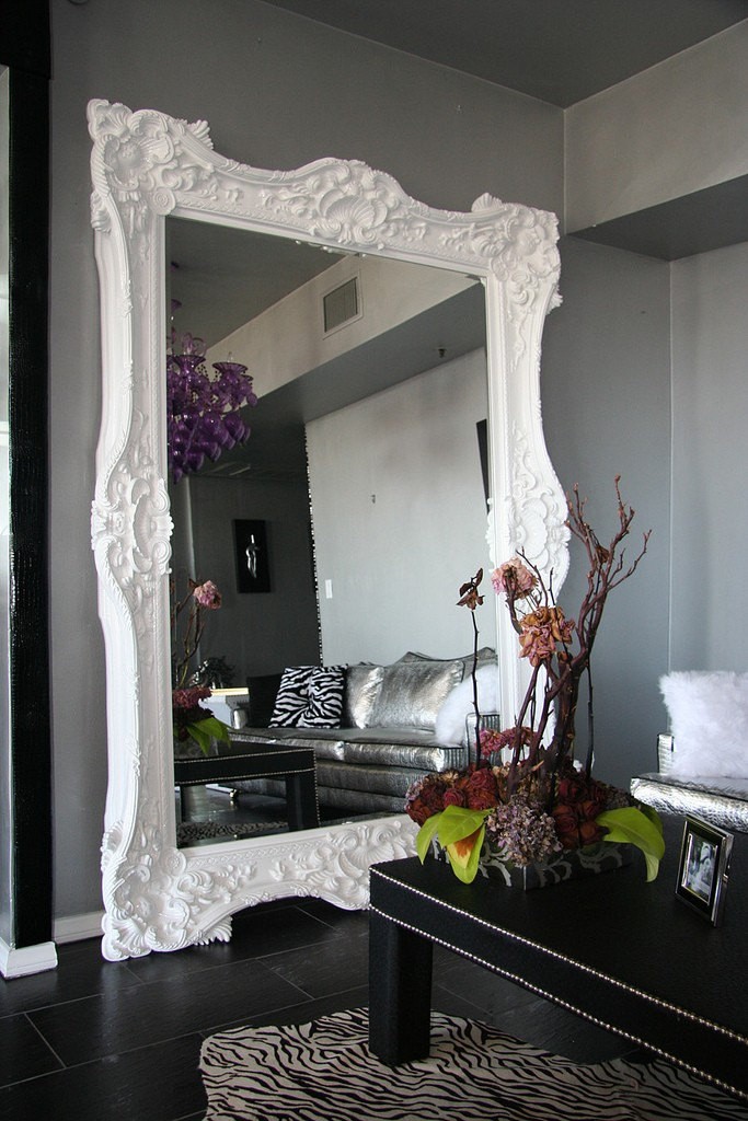 Oversized leaning floor mirror
