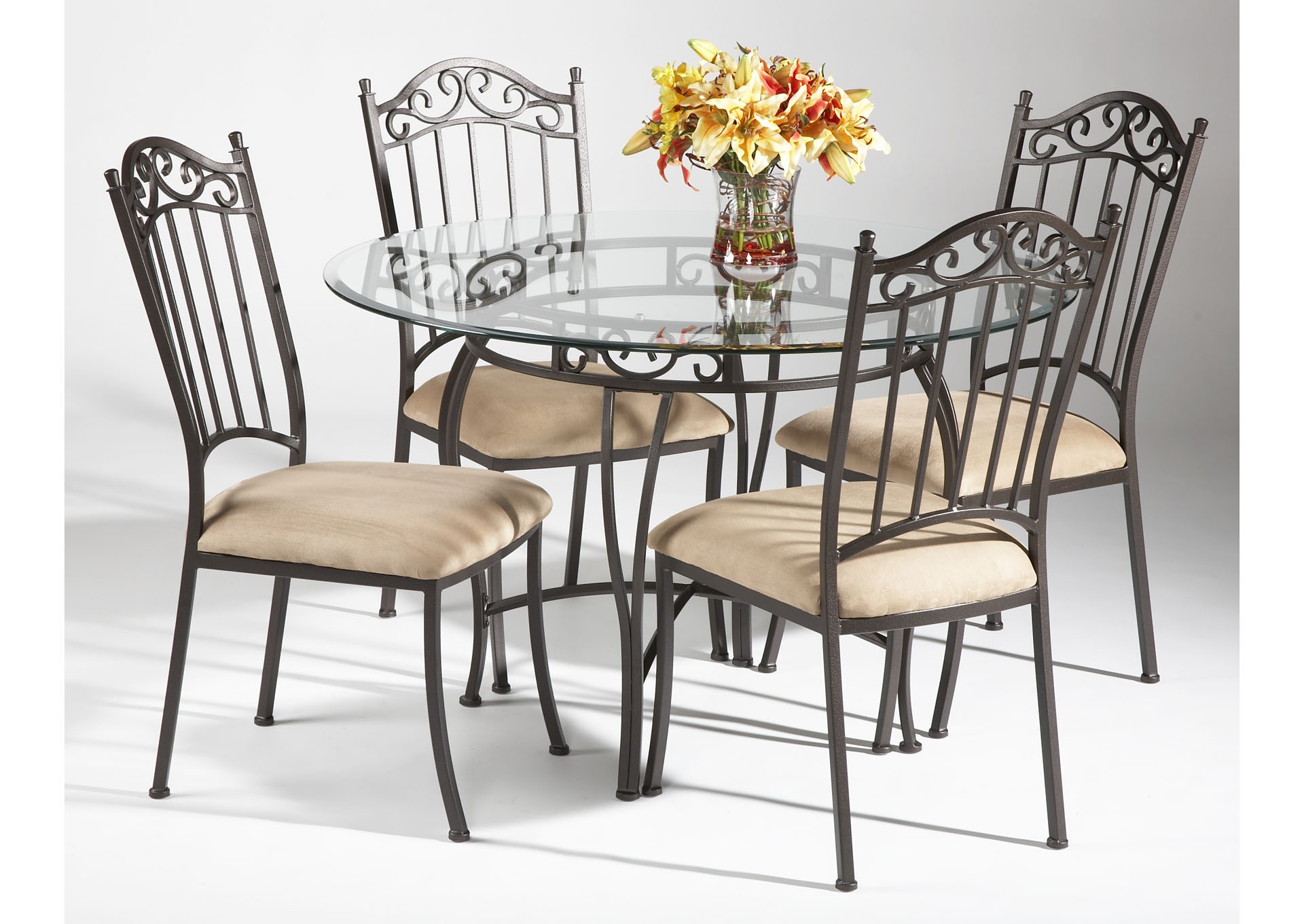 Round Wrought Iron Glass Top Dining Table
