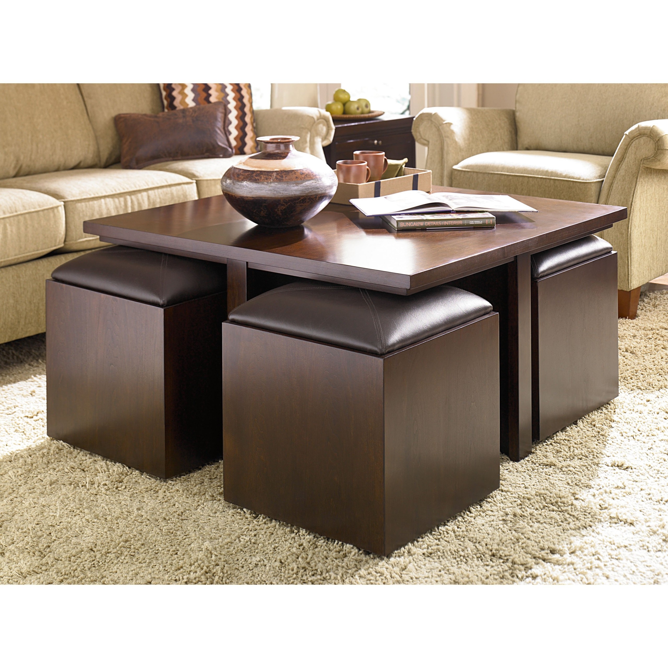 Hammary Cubics Coffee Table With Nested Ottomans