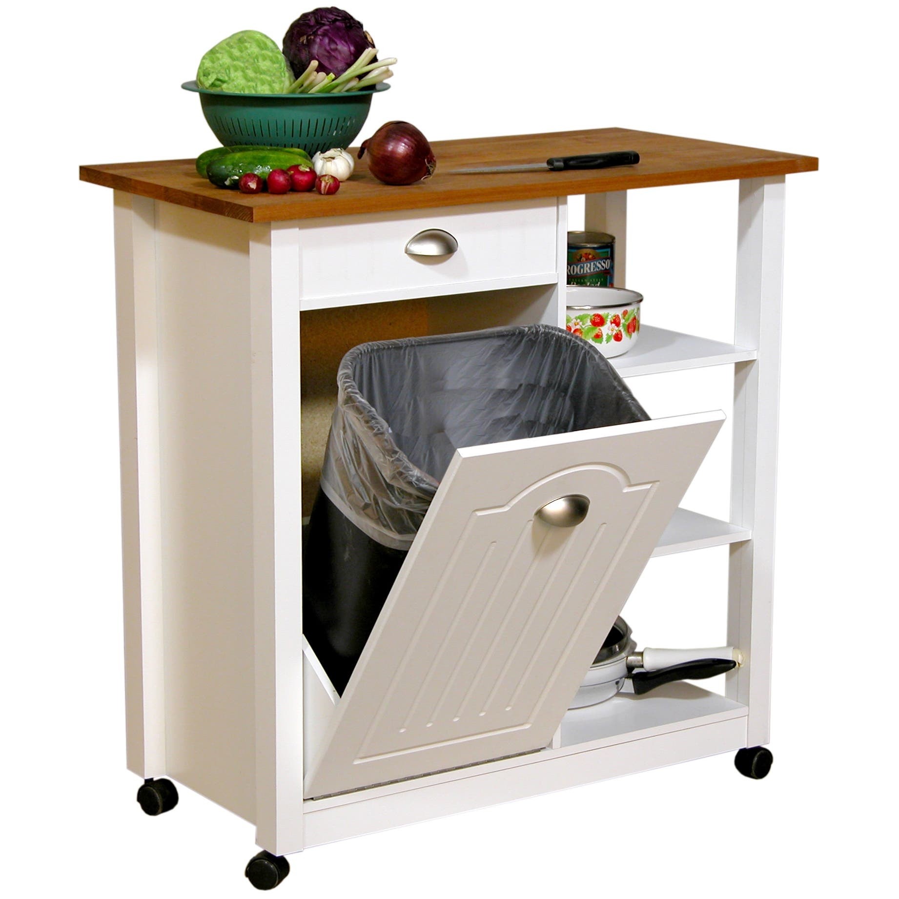 Kitchen island with garbage bin