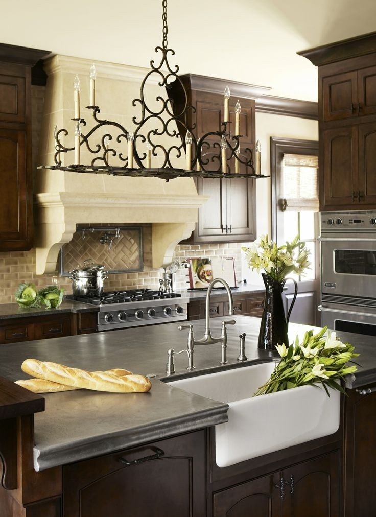 Over island pot rack with lights