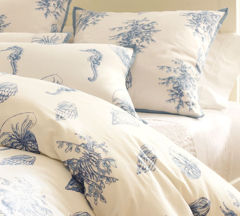 Shell block print duvet cover blue