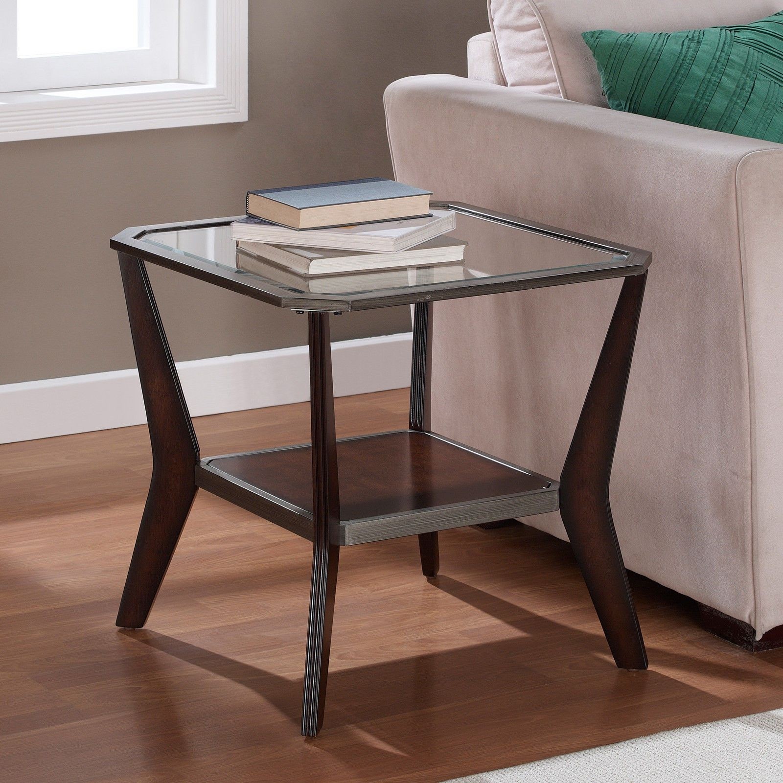 Black metal and glass end tables