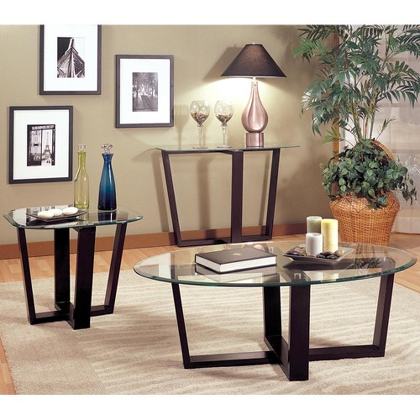 Glass top coffee table with metal base 1