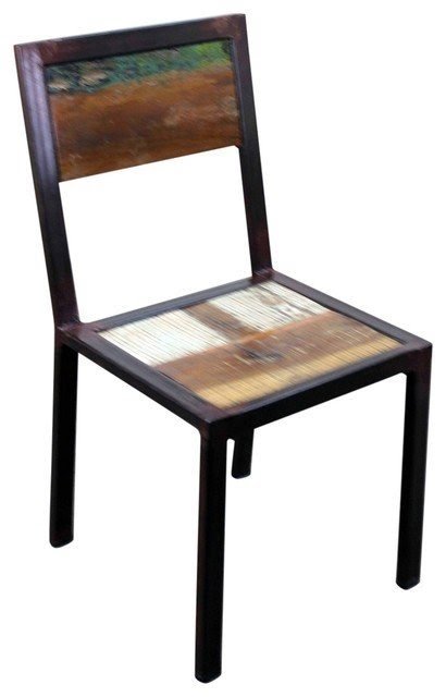Iron and wood distressed dining chair industrial dining chairs