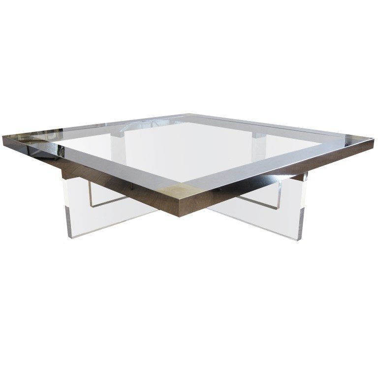 Large lucite chrome brass coffee table