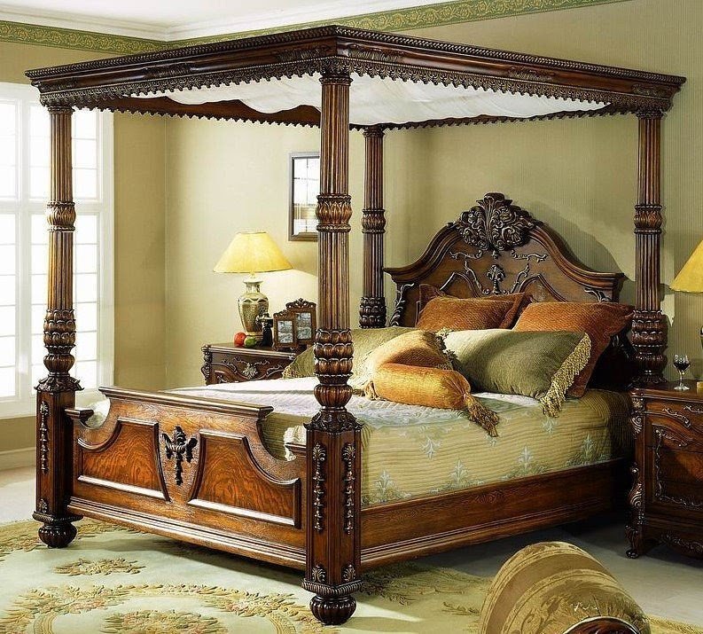 Mahogany carved queen size poster bed w canopy orleansinternational