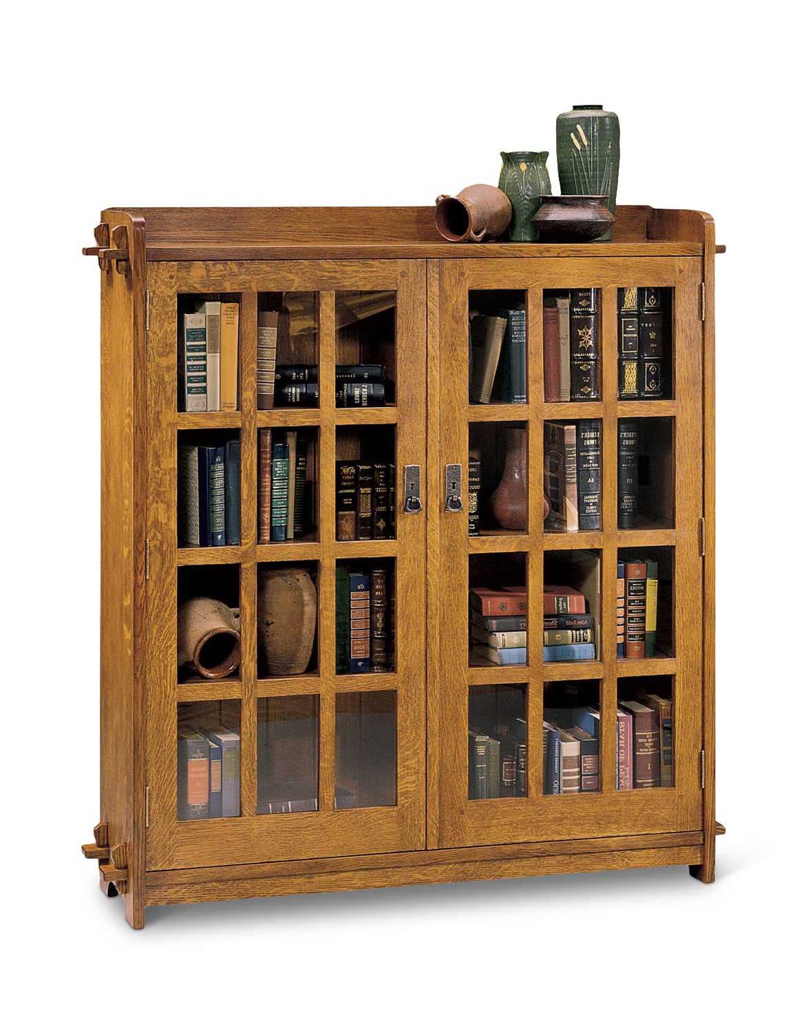 Oak bookcases with glass doors