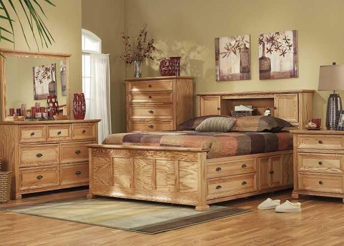 Solid oak storage bed