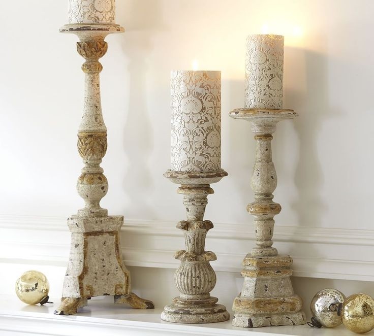 White gold wood candle holders