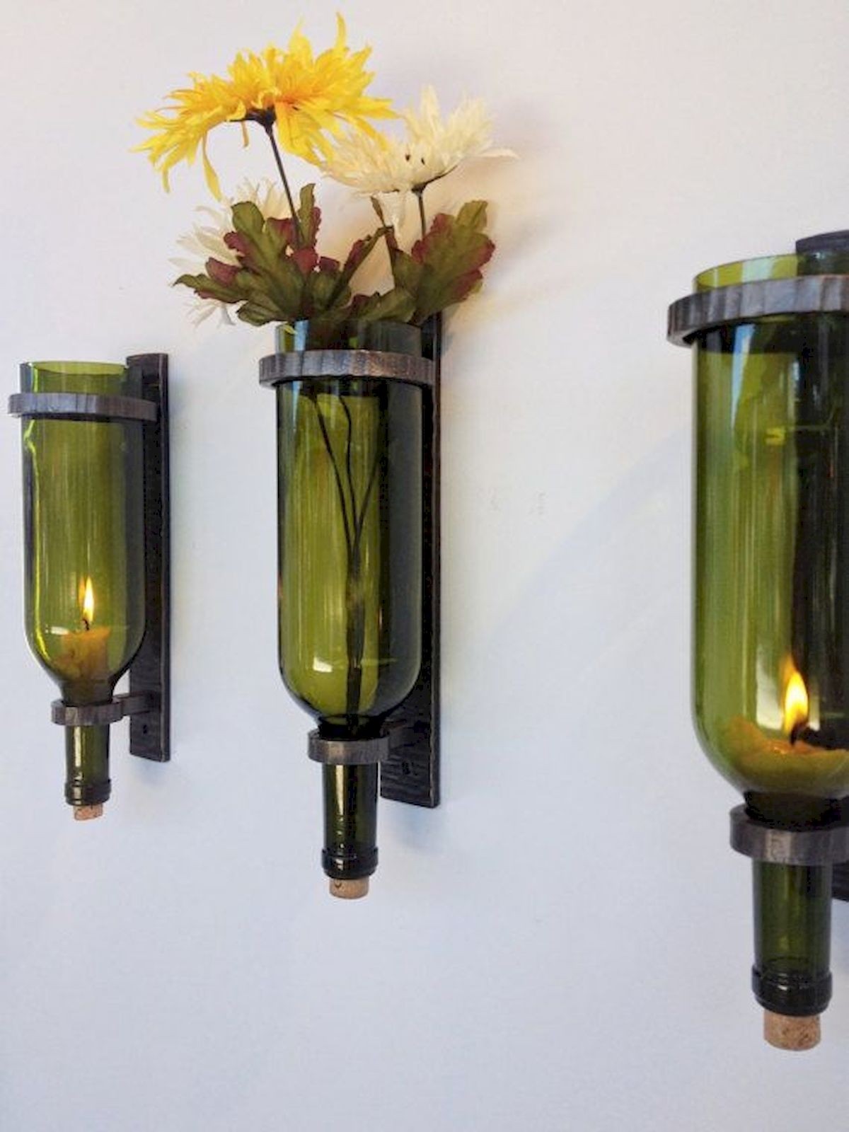 Wine bottle sconce hand forged candle
