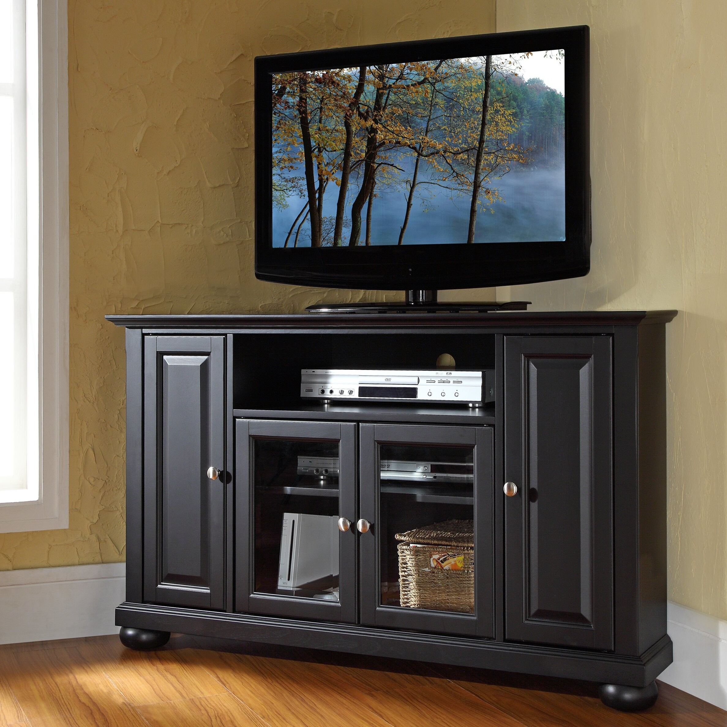 Black wood corner tv stand