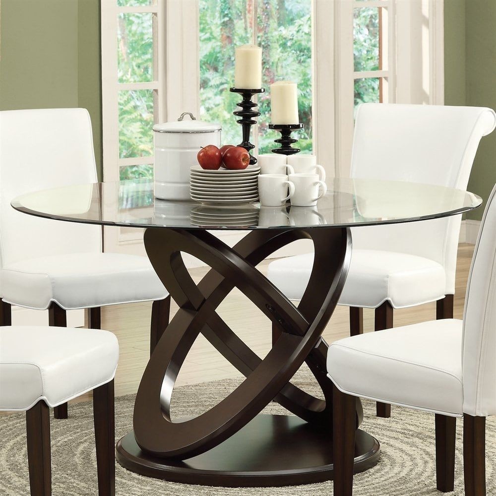 Monarch Dark Espresso Olympic Ring Base 48 In Glass Top Round Dining Table Modern Dining Tables