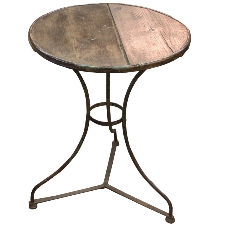 19thc french iron bistro table rare wood top