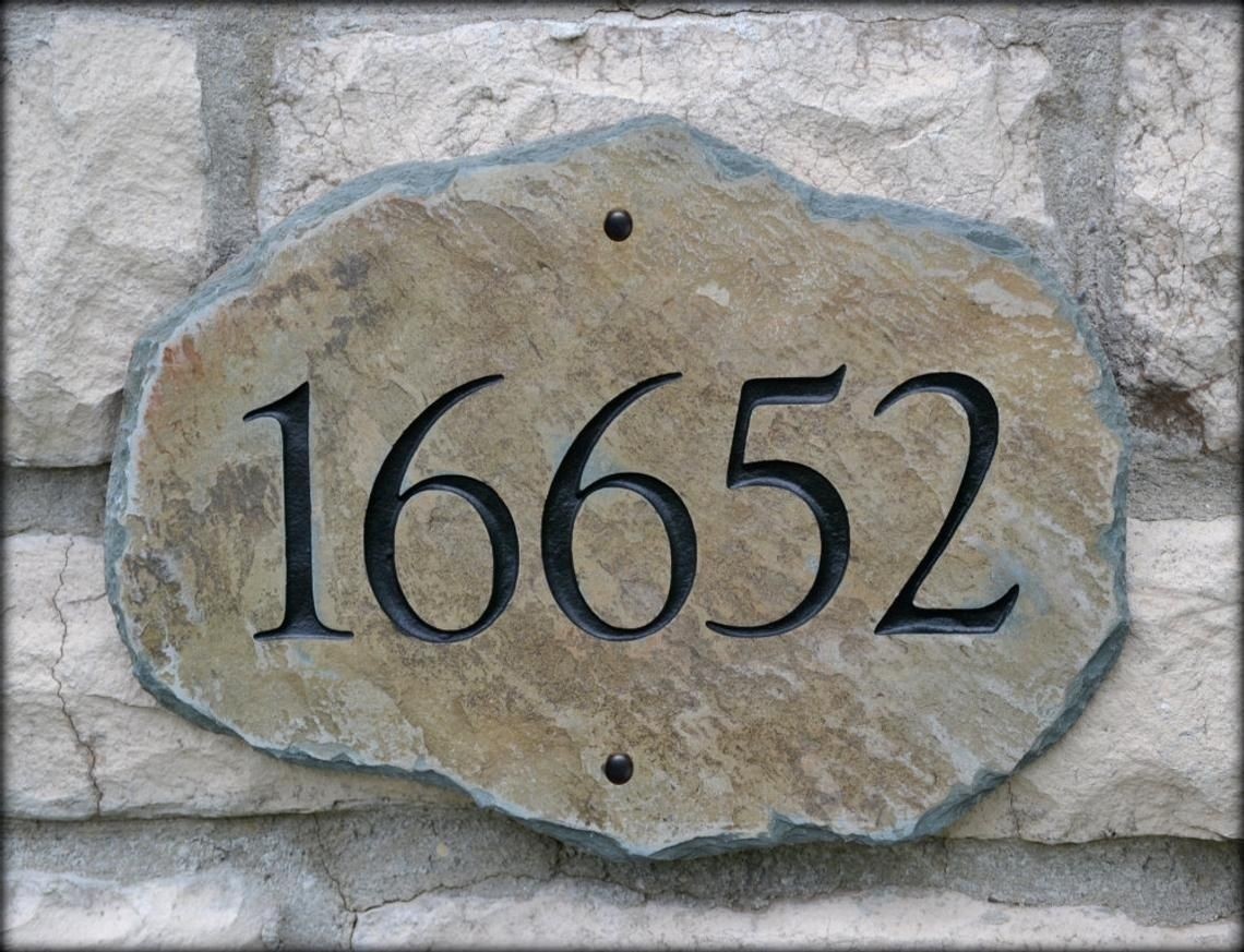 Address stone mailbox plaque house