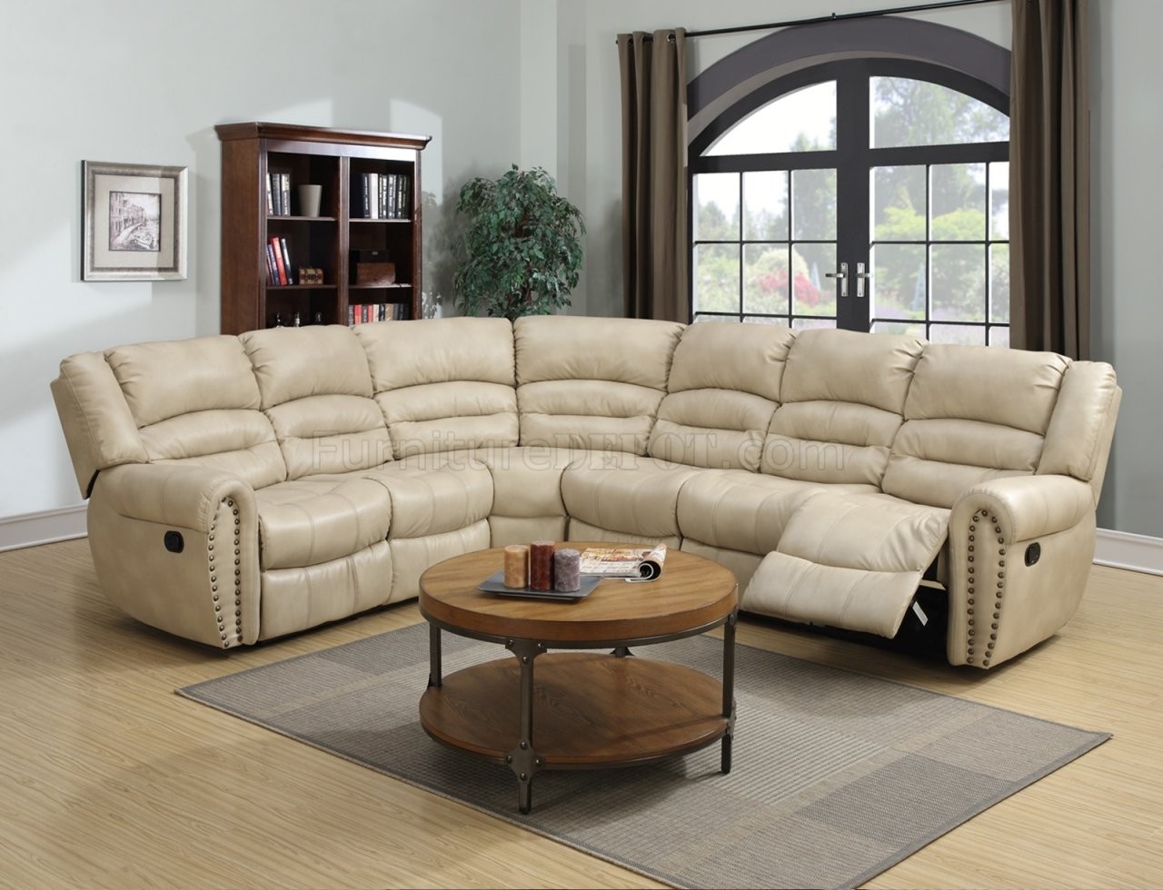 Beige Leather Reclining 3-Piece Sectional Sofa
