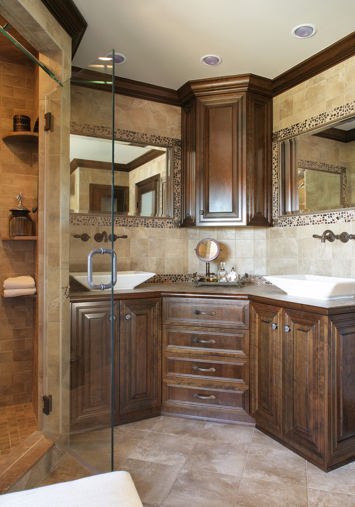 Corner Vanity Double Vessel Sinks Traditional Bathroom Newark
