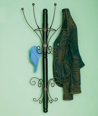 Entryway Wall Mounted Coat Rack Hat Holder Jackets Metal Wood Tree Hooks