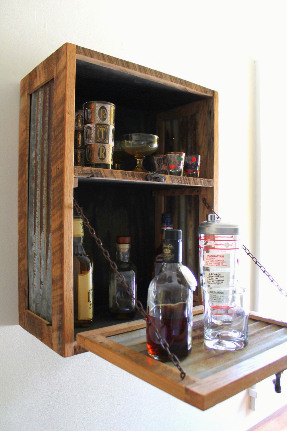 Rustic hanging liquor cabinet murphy bar