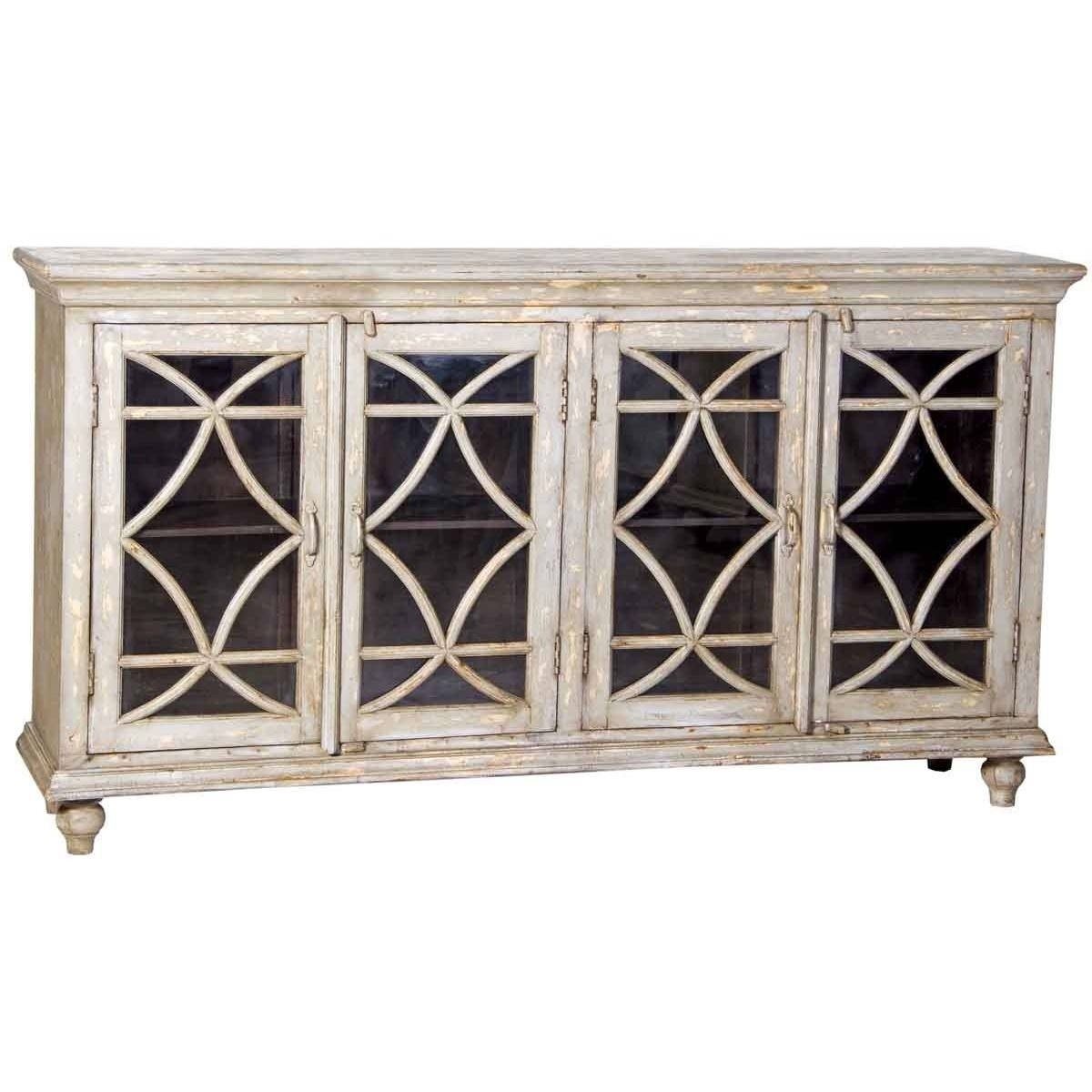 Rustic washed solid wood sideboard buffet with glass doors