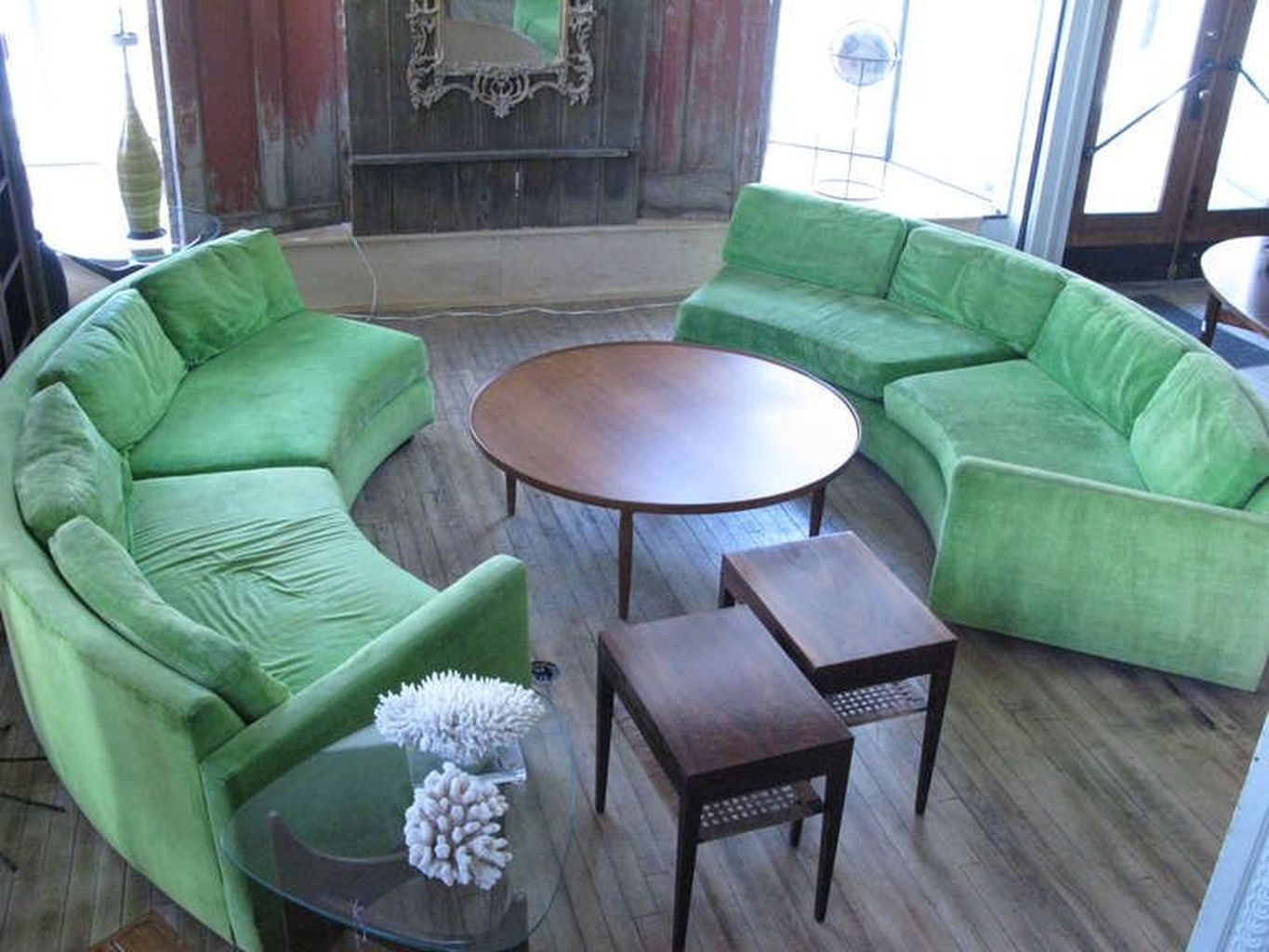 Semi circular curved sectional sofa milo baughman