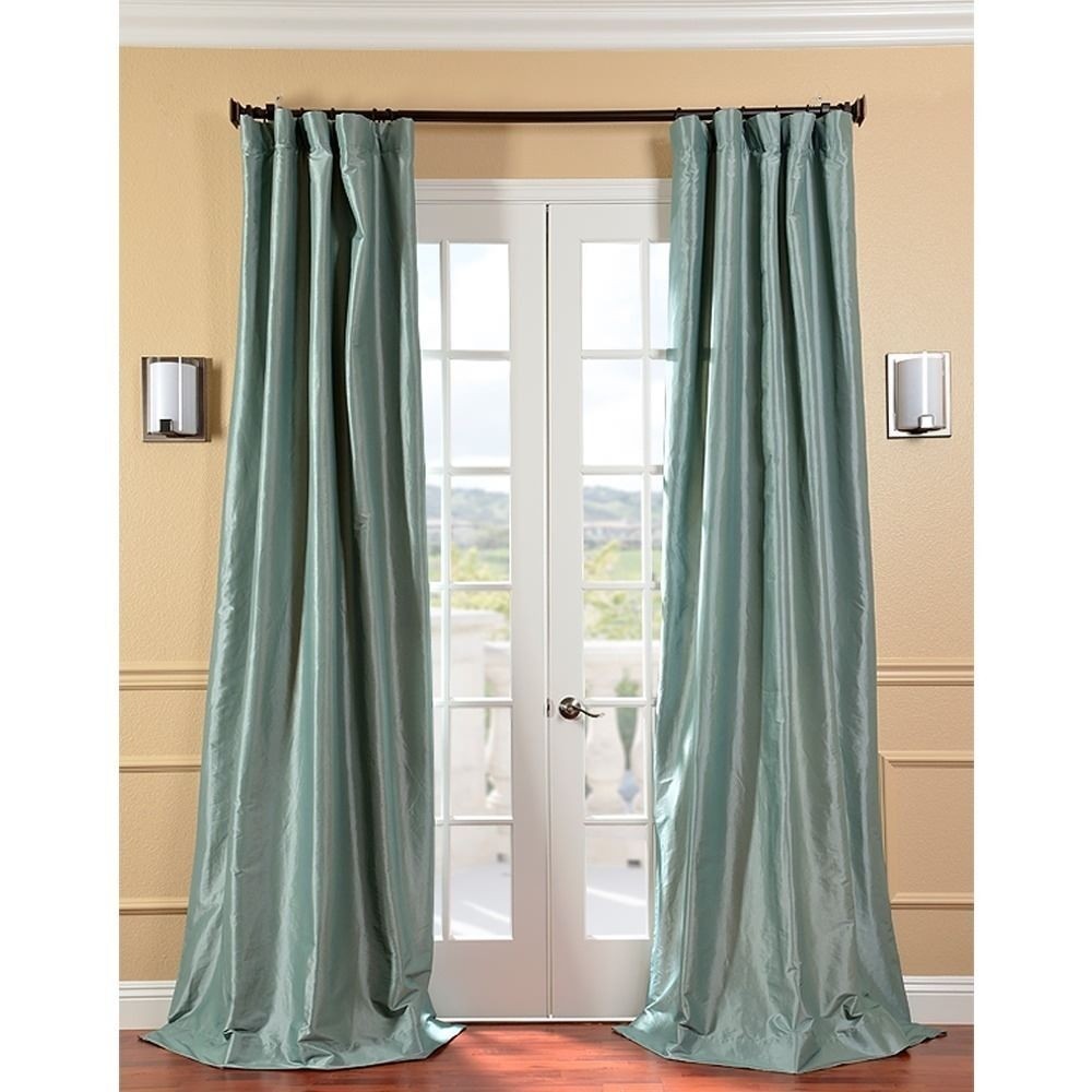 Solid faux silk taffeta robins egg 84 inch curtain panel