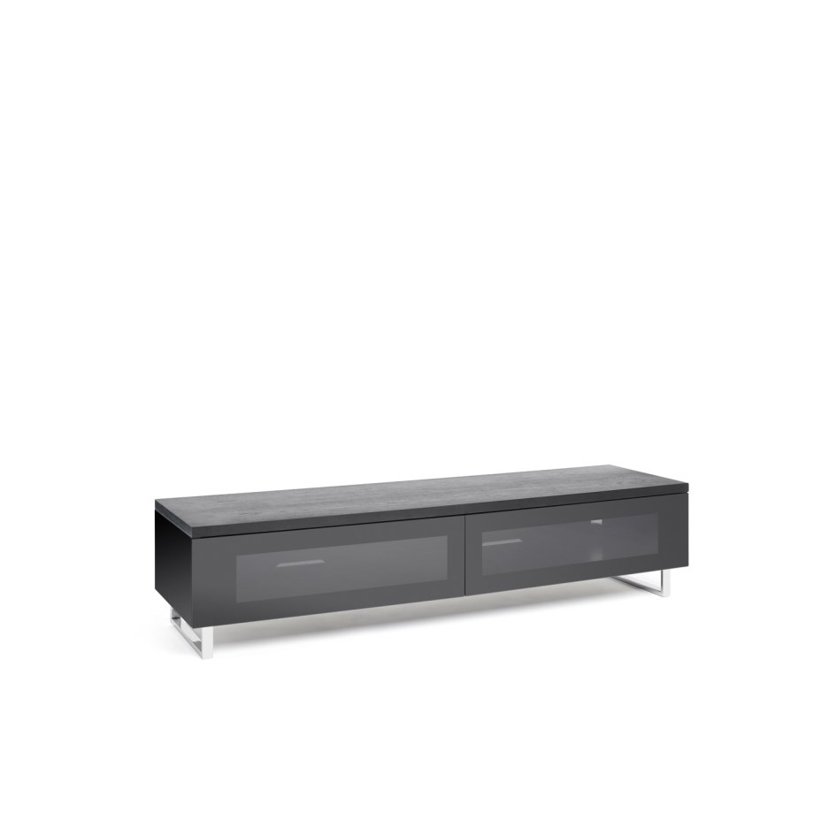 TECHLINK Panorama TV Stand with High Gloss Base with Walnut Top Panel and Chrome Feet for Screens Up to 80-Inch, Multicolored