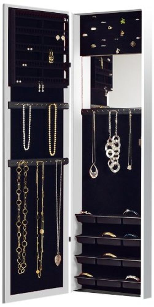 Wall door mount jewelry armoire organizer mirror storage white bedroom