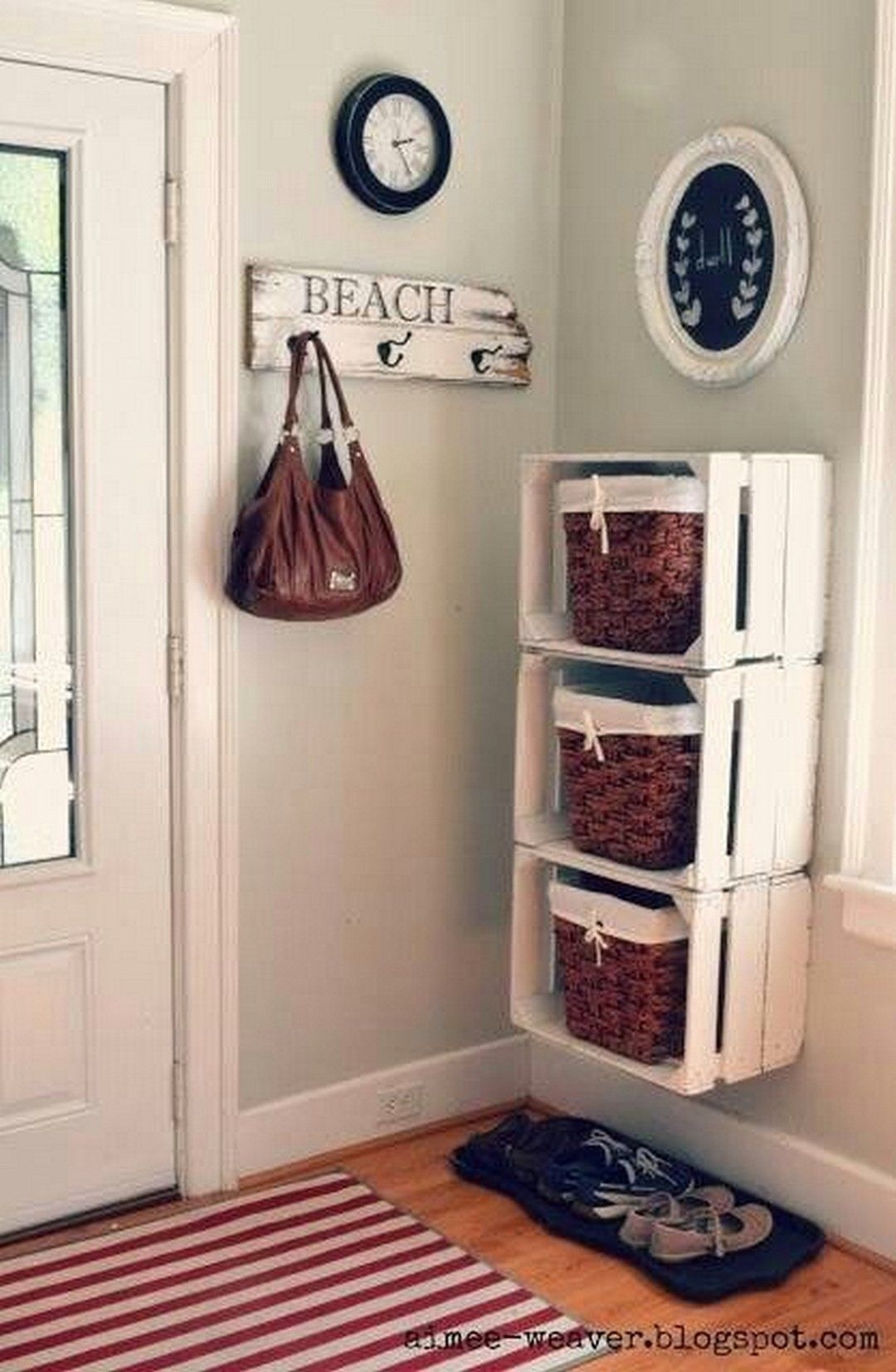 Wicker basket wall shelf