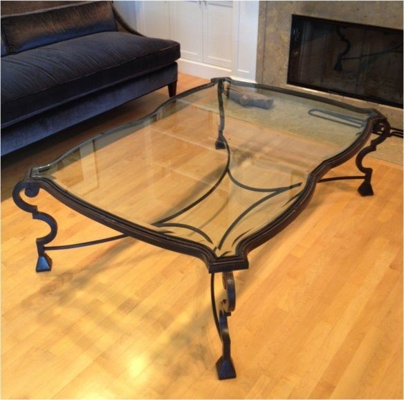 Wrought iron end tables with glass tops