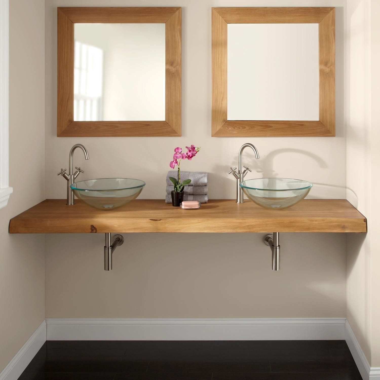73 natural edge teak wall mount vanity top for vessel