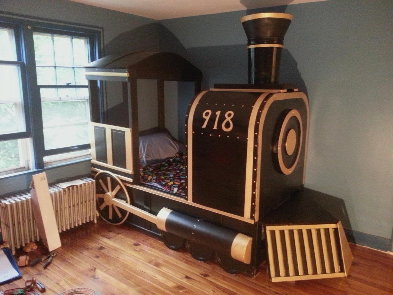 Kids train bed