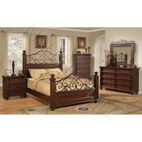 King bedroom set hand forged wrought iron solid poplar wood