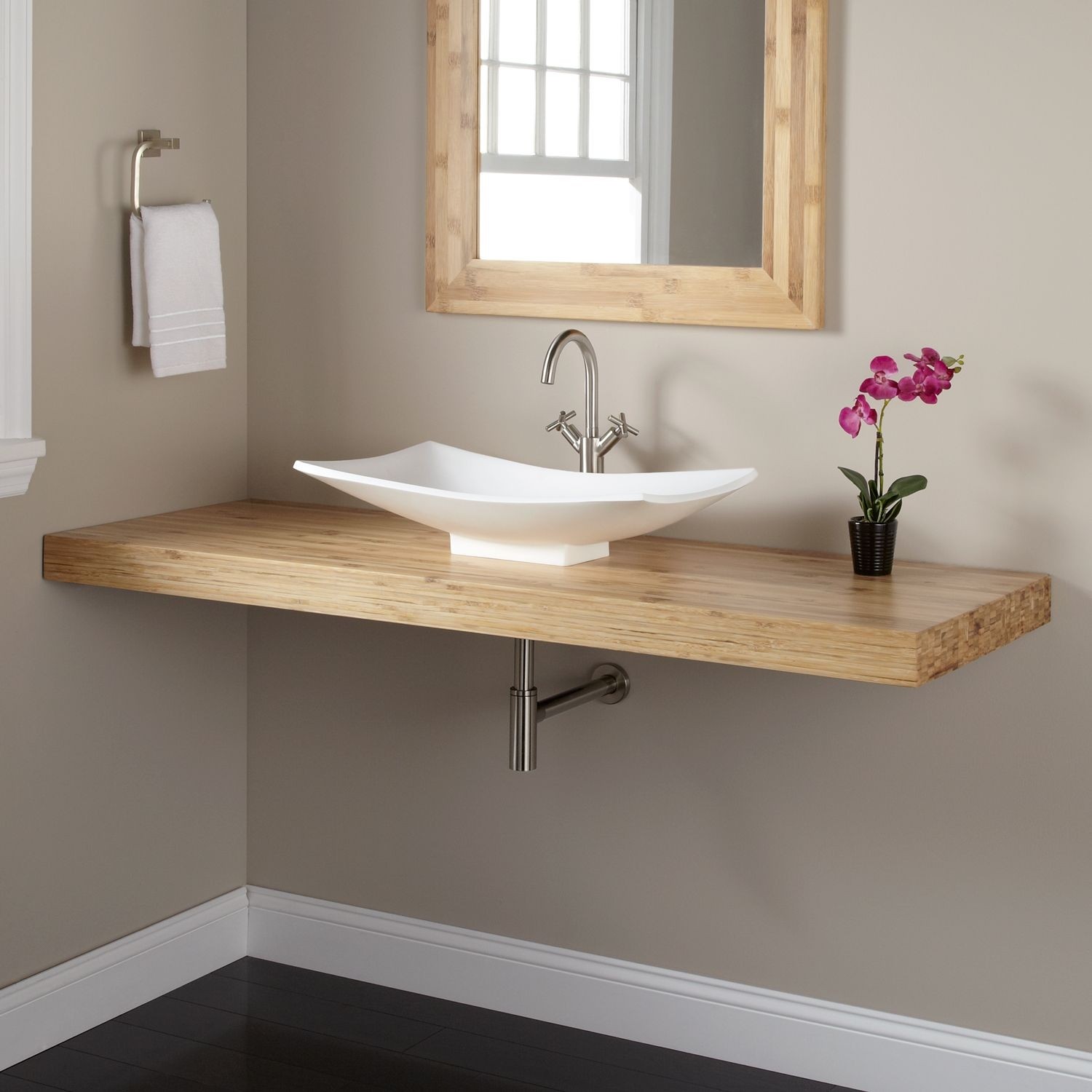 Powder room vanity with vessel sink