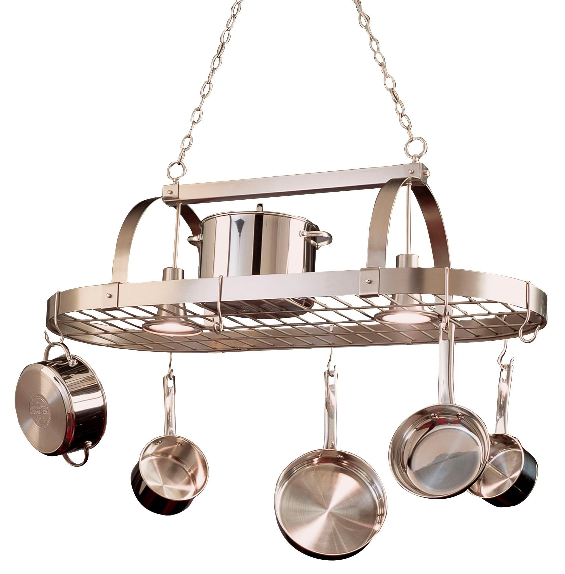 Satin nickel pot rack kalco lighting lighted pot racks pot
