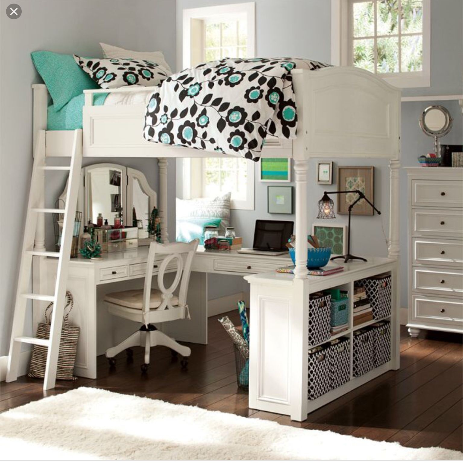 Top bunk bed with desk underneath