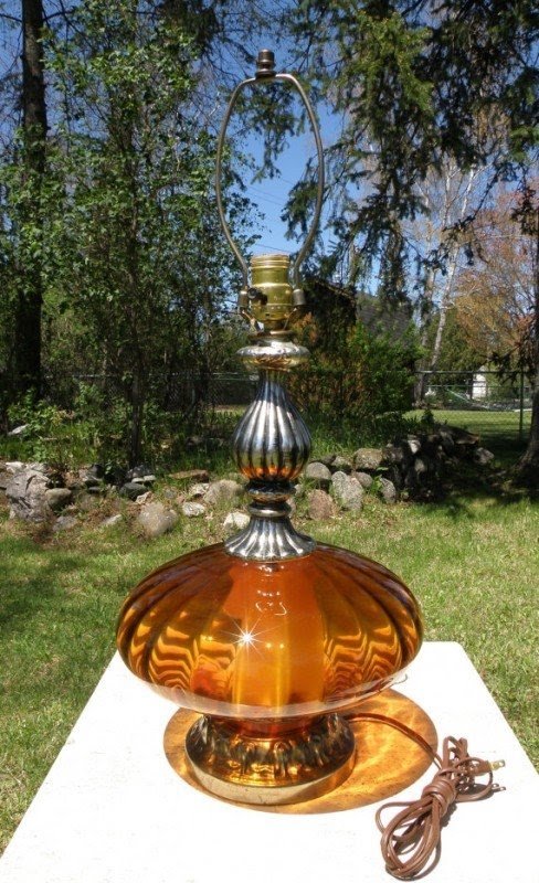 Vintage hollywood style amber glass table lamp by composingspaces 88